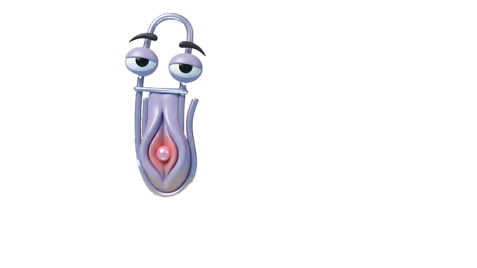 Clitty, a lavender paperclip assistant with a pink pearl at its center.